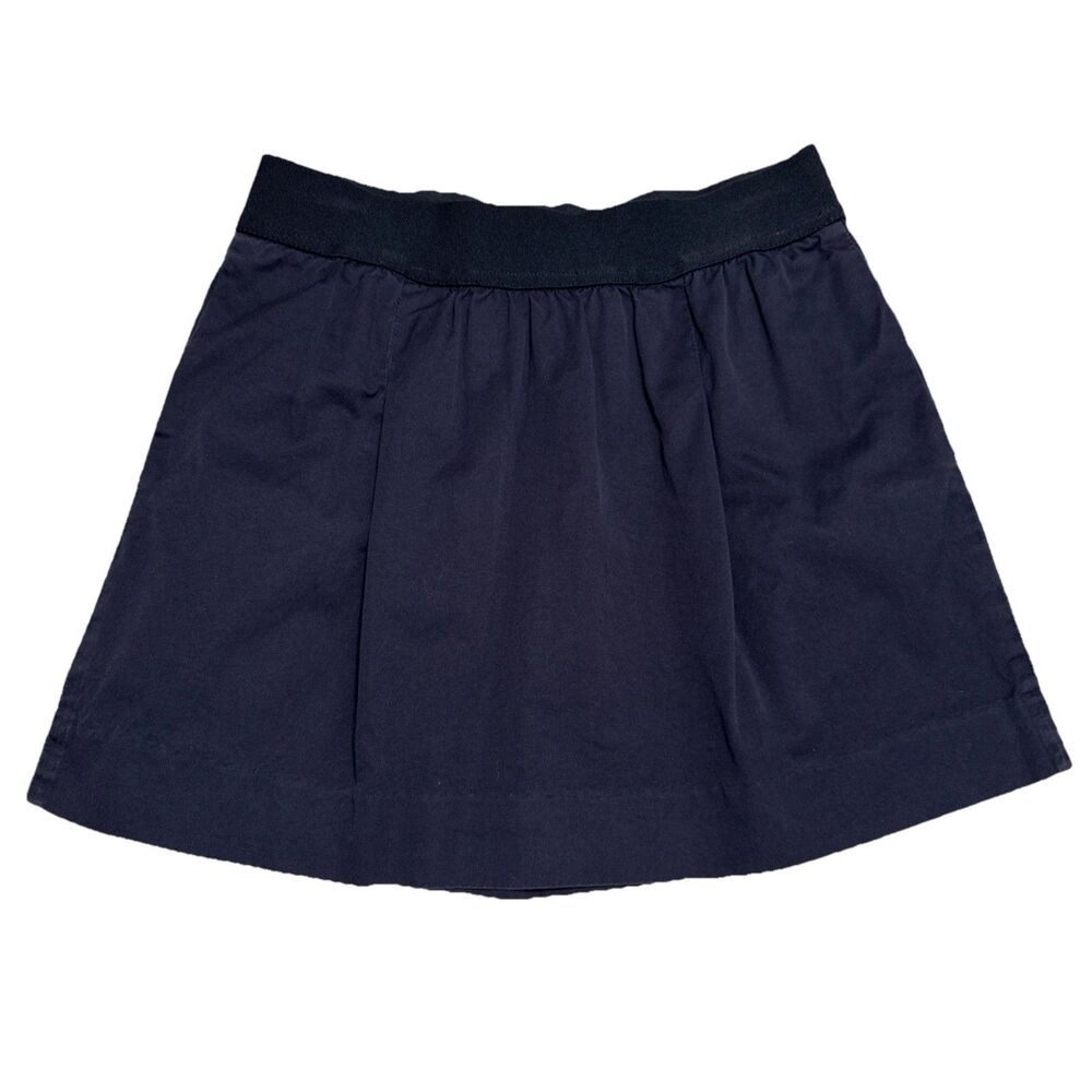 J.Crew Skirt 2 Navy Blue Pull On Cotton Elastic Band Pockets Womens Uniform